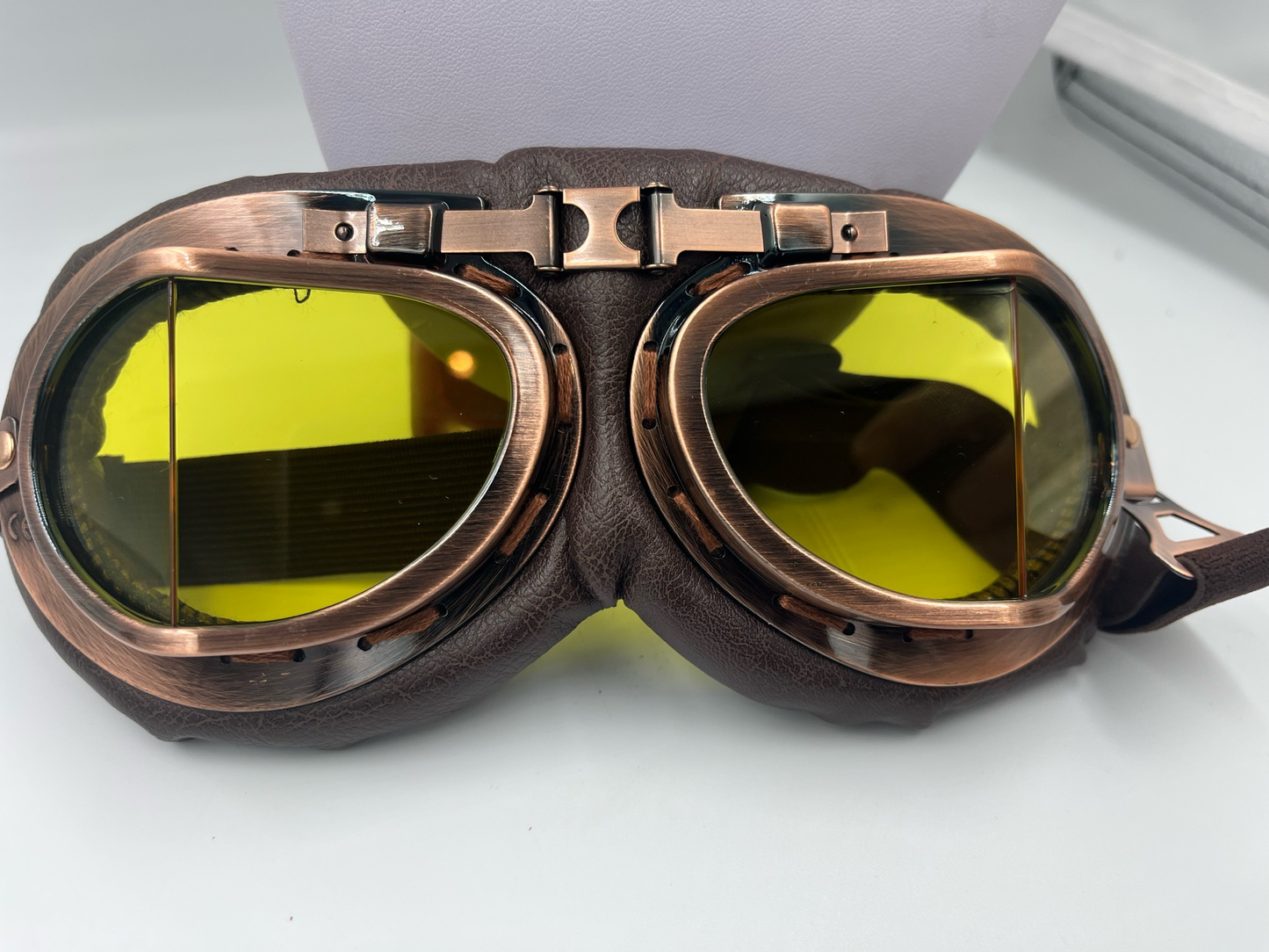 Retro Pilot Aviator Motorbike Goggles with yellow Lenses - Steampunkgearsa