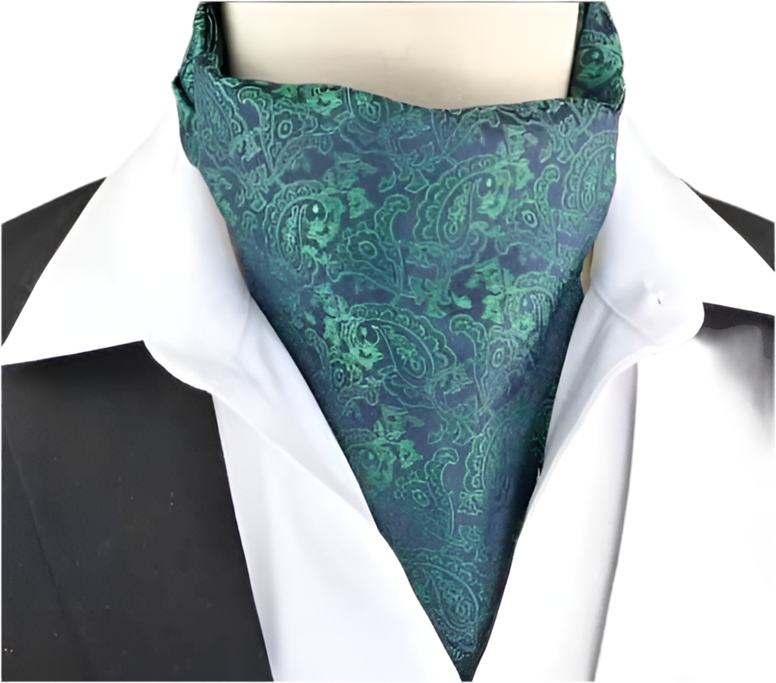 Mens Fashion Emerald Green Paisley Cravat, Ascot Tie - Steampunkgearsa