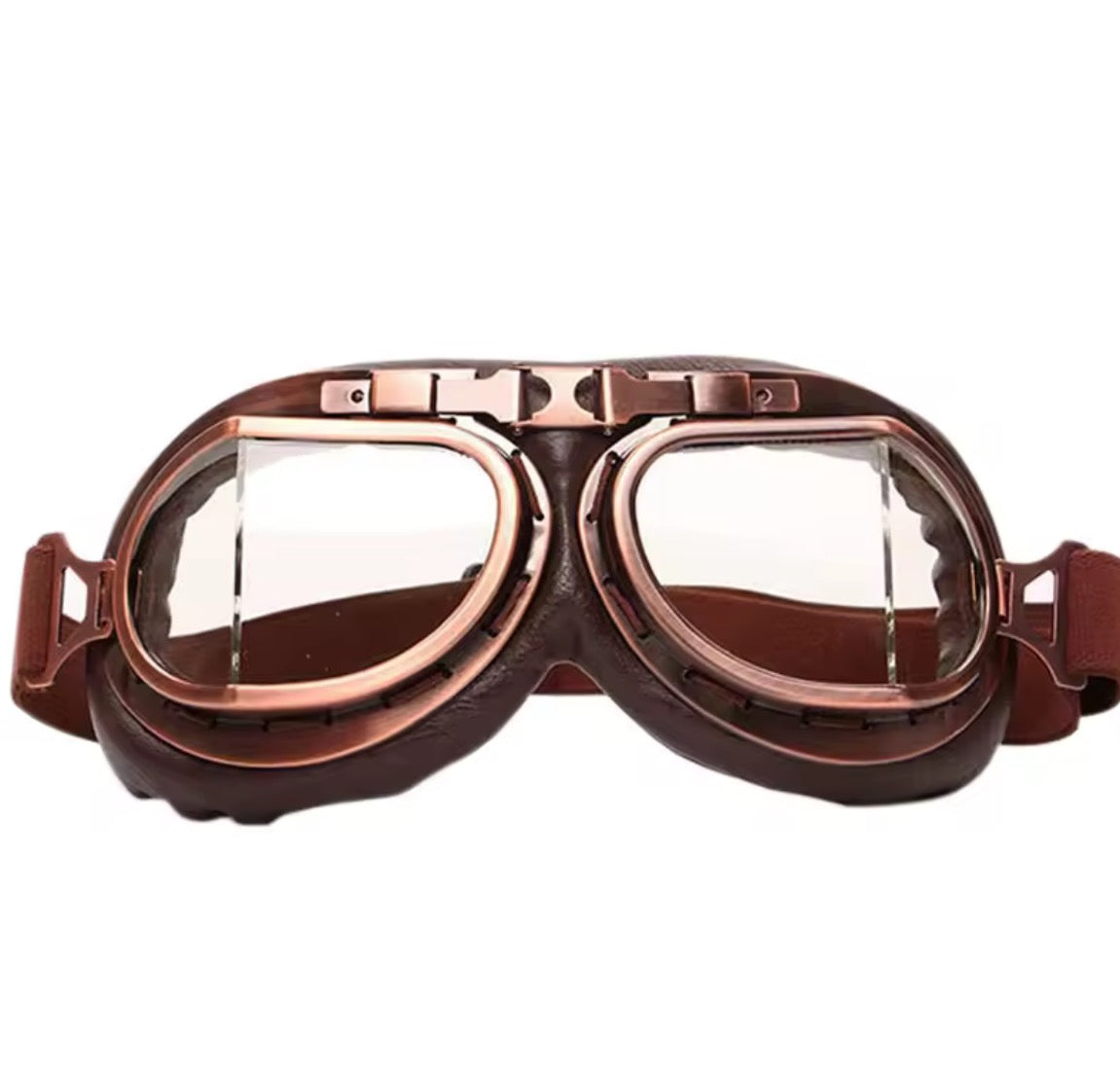 Retro Aviator Motorbike Goggles, Transparent Lenses - Steampunkgearsa