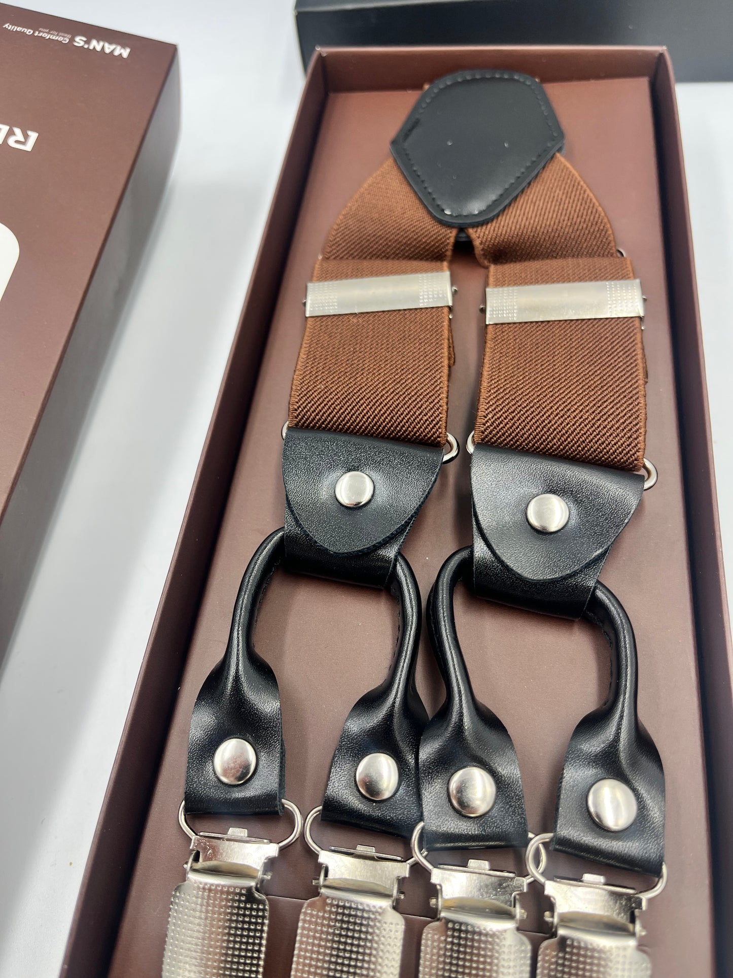 Premium Heavy Duty Brown suspenders with 6 clips
