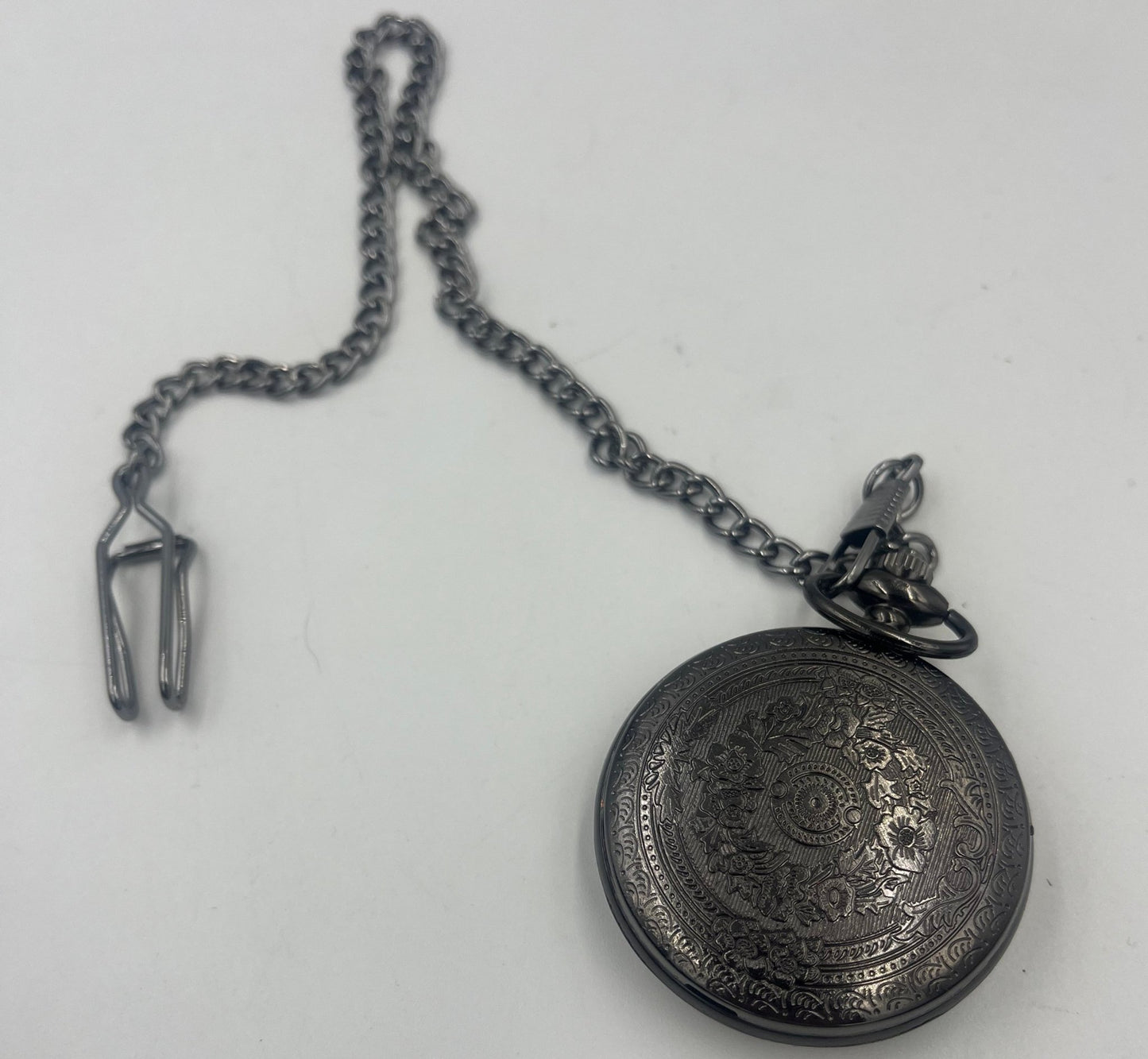 Black Roman Numeral Goth Style Pocket Watch with Chain