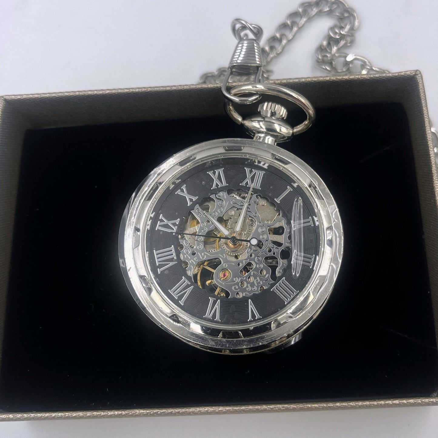 Silver and Black luxury pocket watch for formalwear and gift item for men
