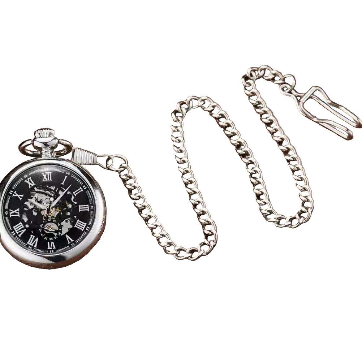 Luxury Unique silver mechanical Steampunk style pocket watch