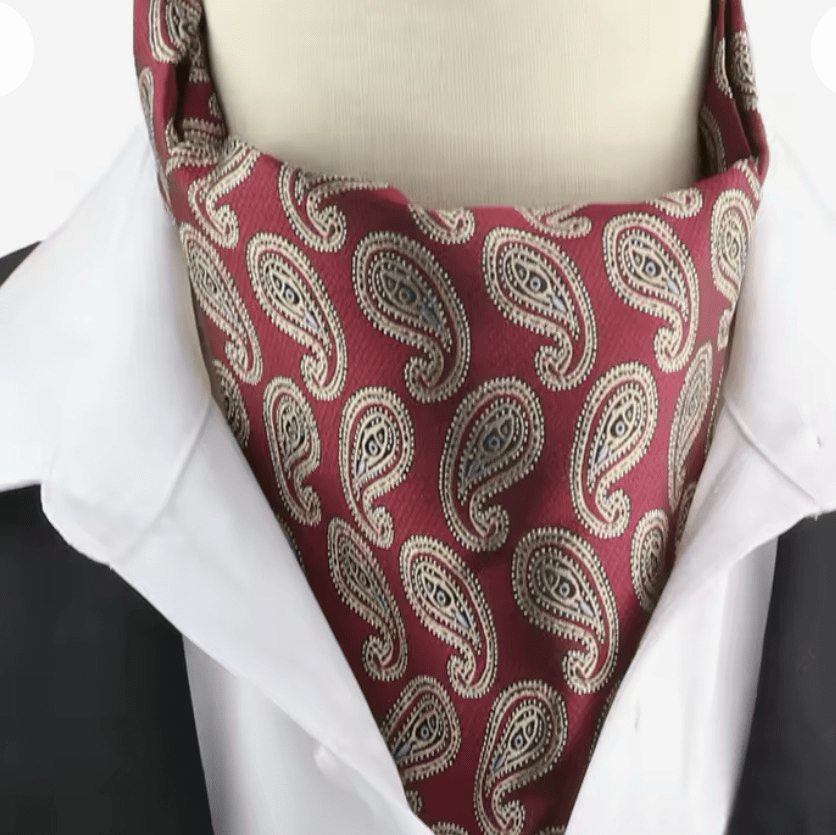 Mens Maroon Paisley Vintage Cravat Ascot Tie - Steampunkgearsa