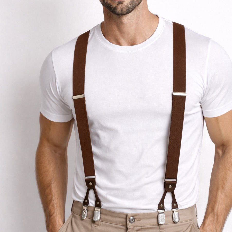 Premium Heavy Duty Brown suspenders with 6 clips