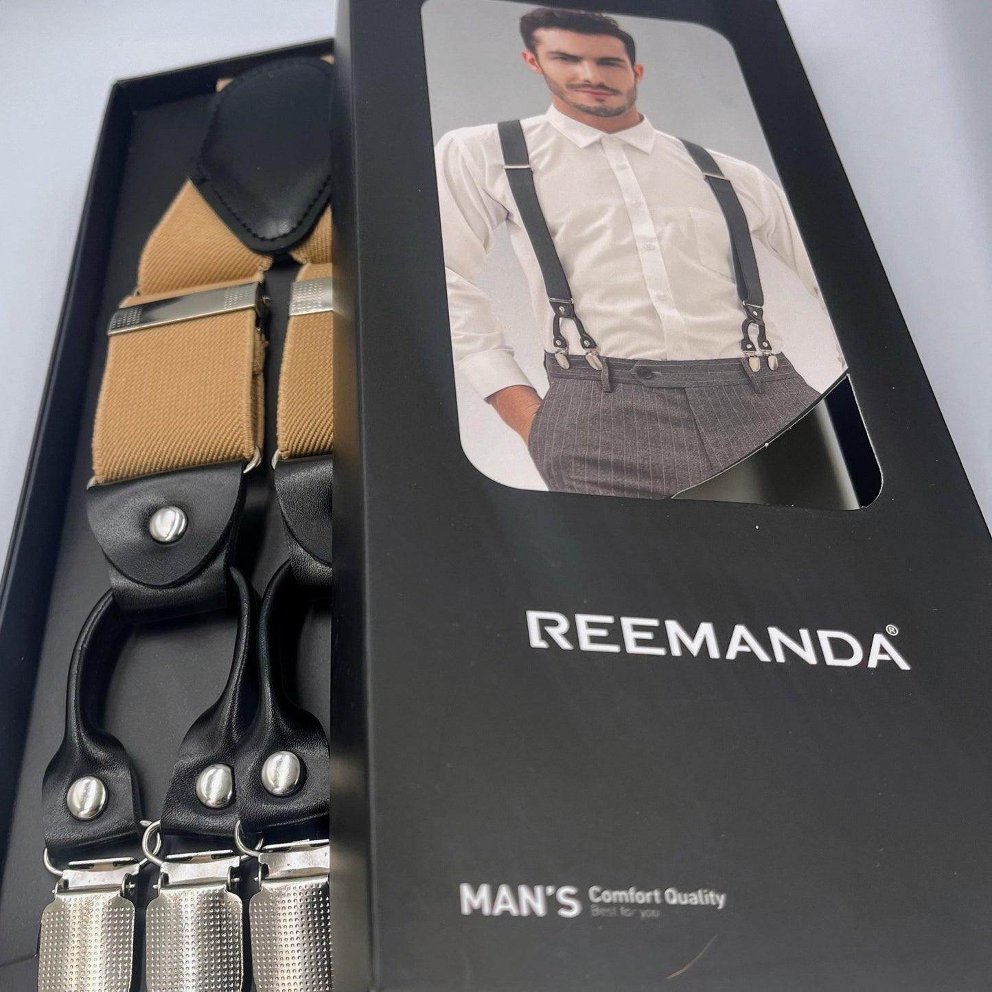Premium mens formalwear khaki suspenders heavy duty-steampunkgear