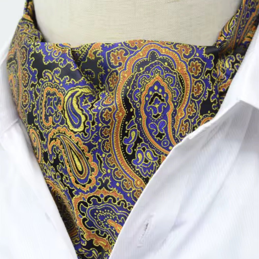 Premium Orange,blueOrnate Paisley Cravat Ascot Tie