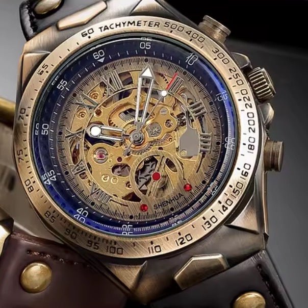 Premium Steampunk Mens wristwatch with mechanical movement