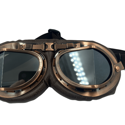 Retro aviator Motorbike Goggles Silver Grey Lenses - Steampunkgearsa