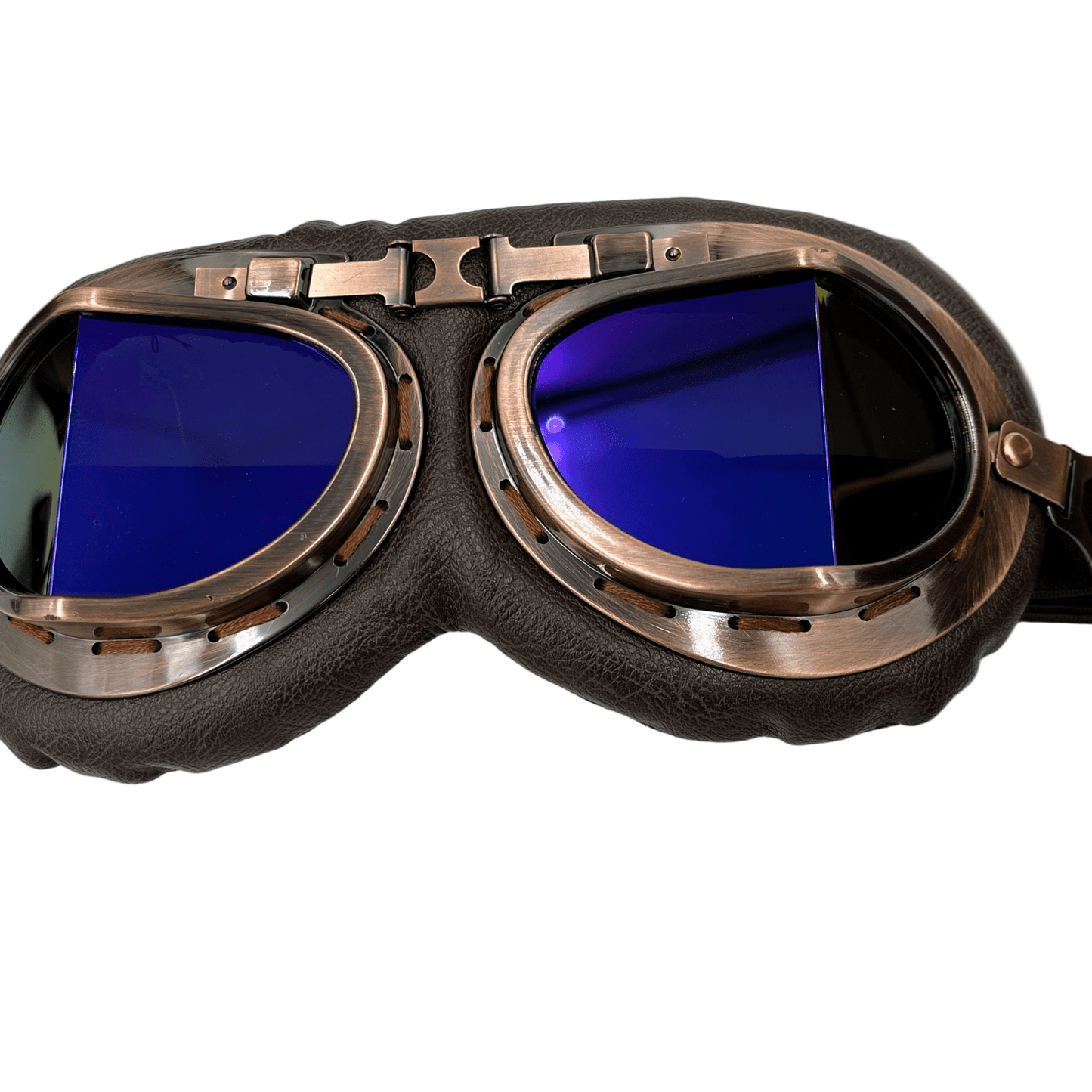 Retro Aviator Motorcycle Goggles Blue Lenses - Steampunkgearsa