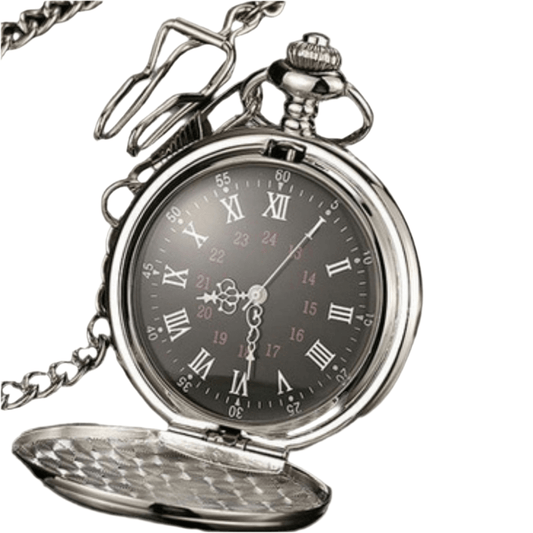 Classic Steampunk silver pocket watch with chain
