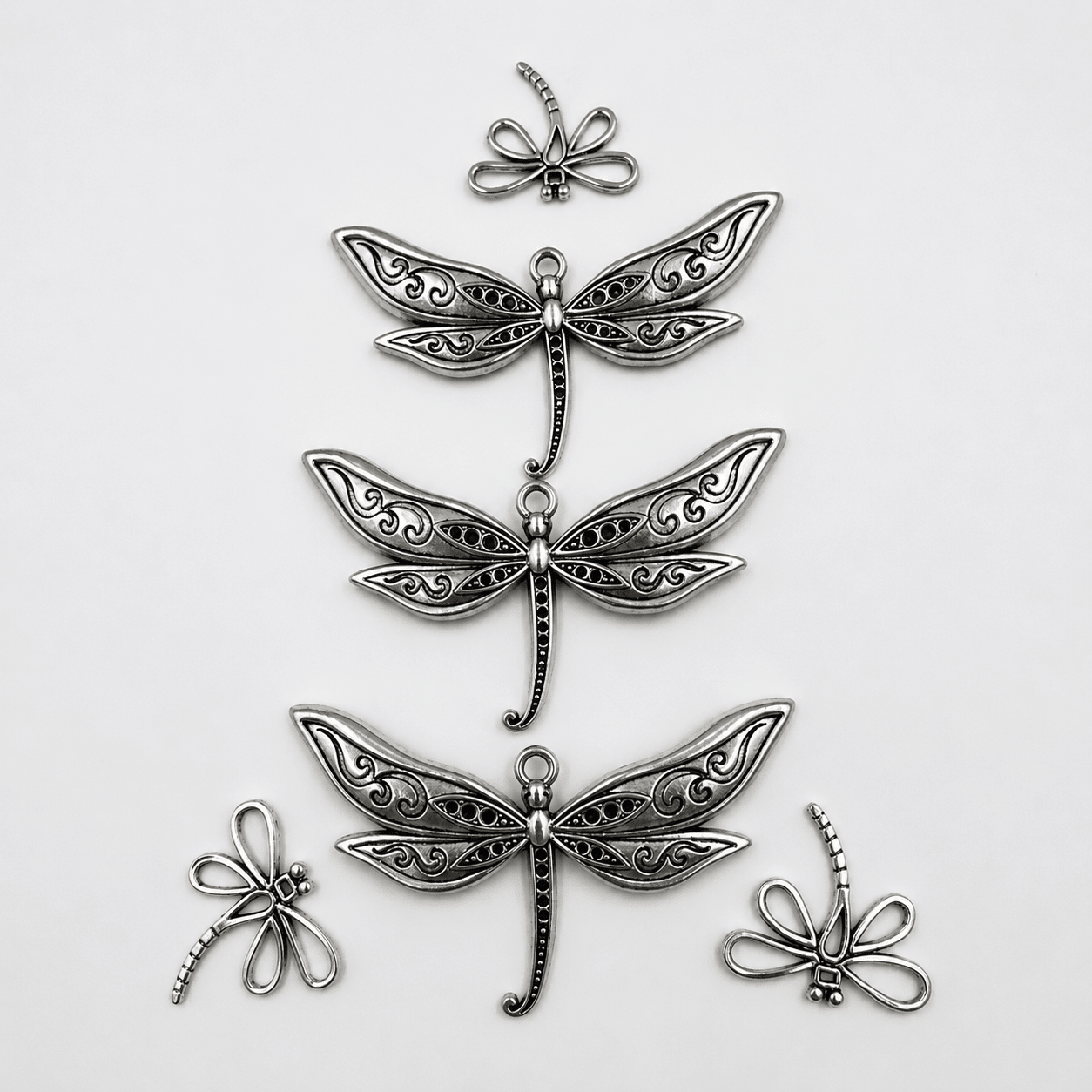 Steampunkgearsa- 6 Dragonfly pendant charms for craft or decor
