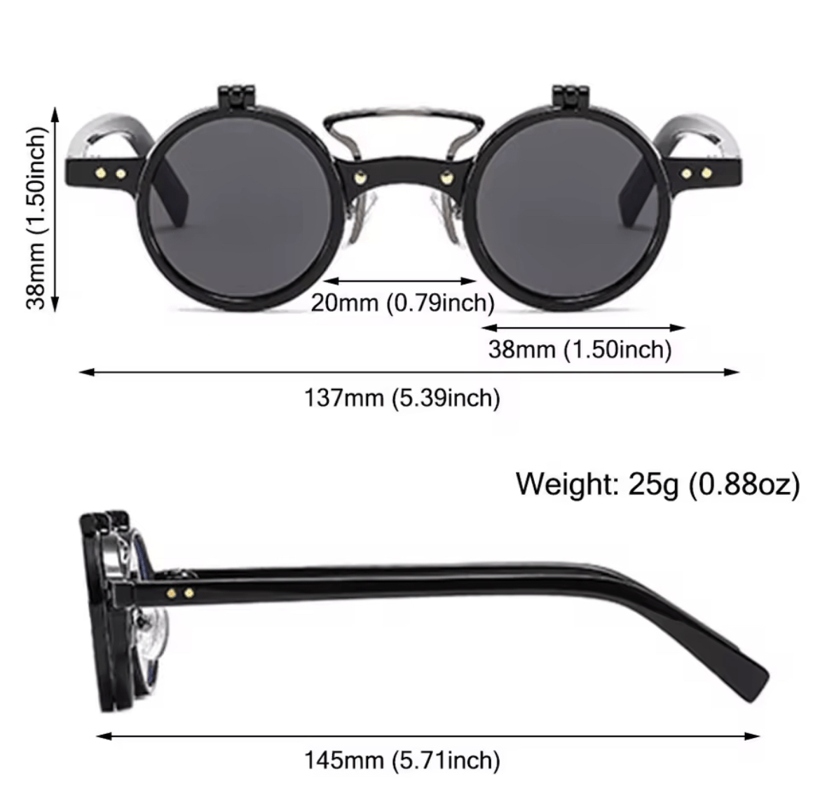 Steampunk black flip lense sunglasses - Steampunkgearsa