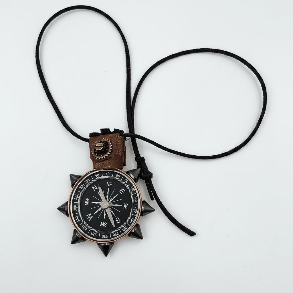 Steampunk Cyberpunk Dystopian style compass pendant