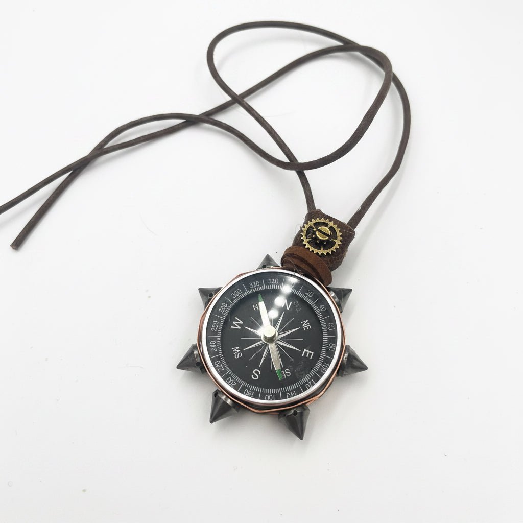 Steampunk Cyberpunk Dystopian style compass pendant on cord