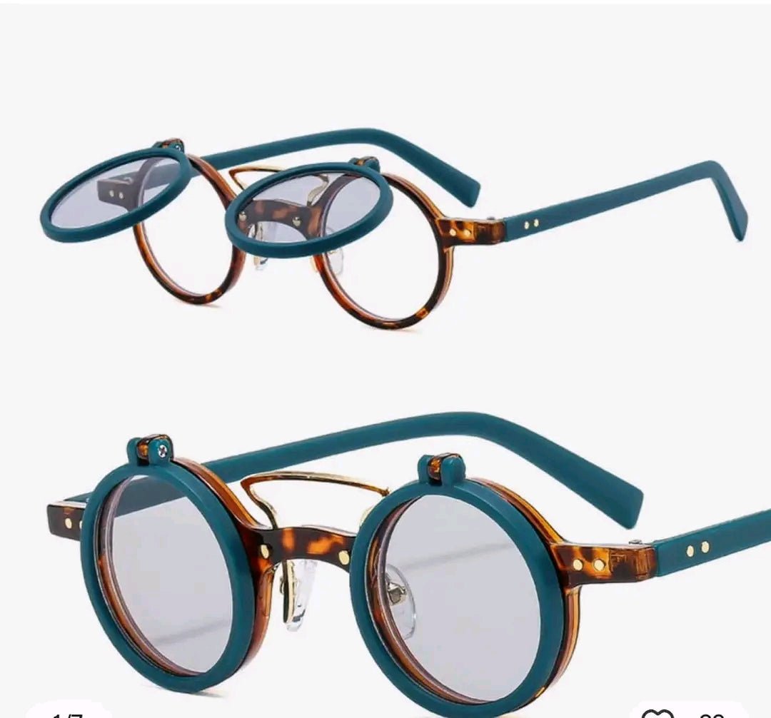 Steampunk Flip Up Sunglasses with Torquoise Frame - Steampunkgearsa