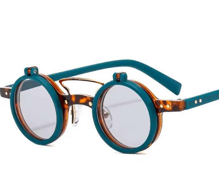Steampunk Flip Up Sunglasses with Torquoise Frame - Steampunkgearsa