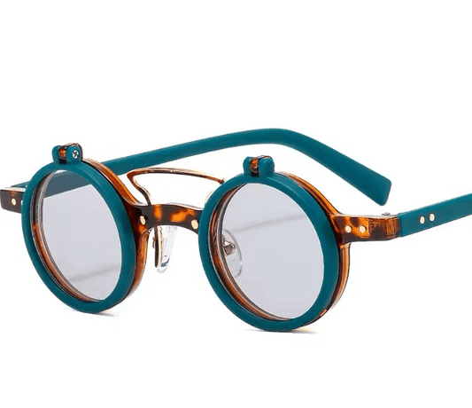 Steampunk Flip Up Sunglasses with Torquoise Frame - Steampunkgearsa