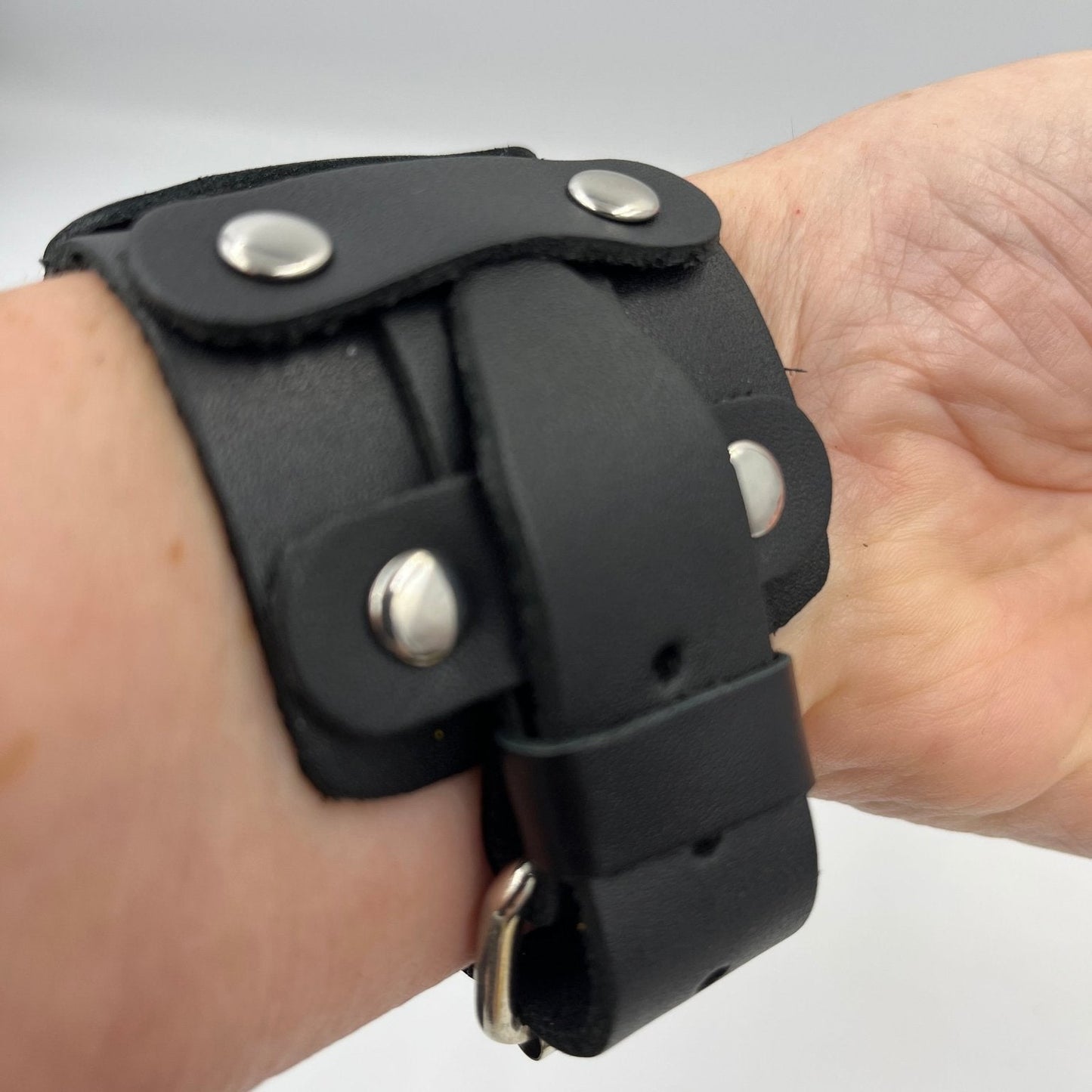 Steampunkgear black leather armband with silver studs