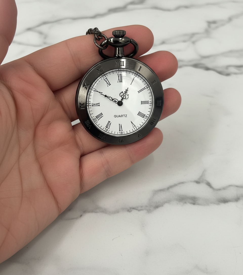 Steampunk Premium Silver Black Vintage Pocket Quartz Watch