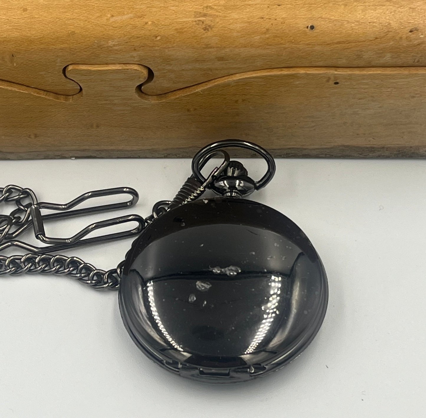 Steampunk Shiny Black Vintage Pocket Quartz Watch with Roman numerals