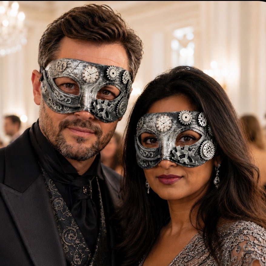 Steampunk Victorian Silver Masquerade Mask for Boys/Men