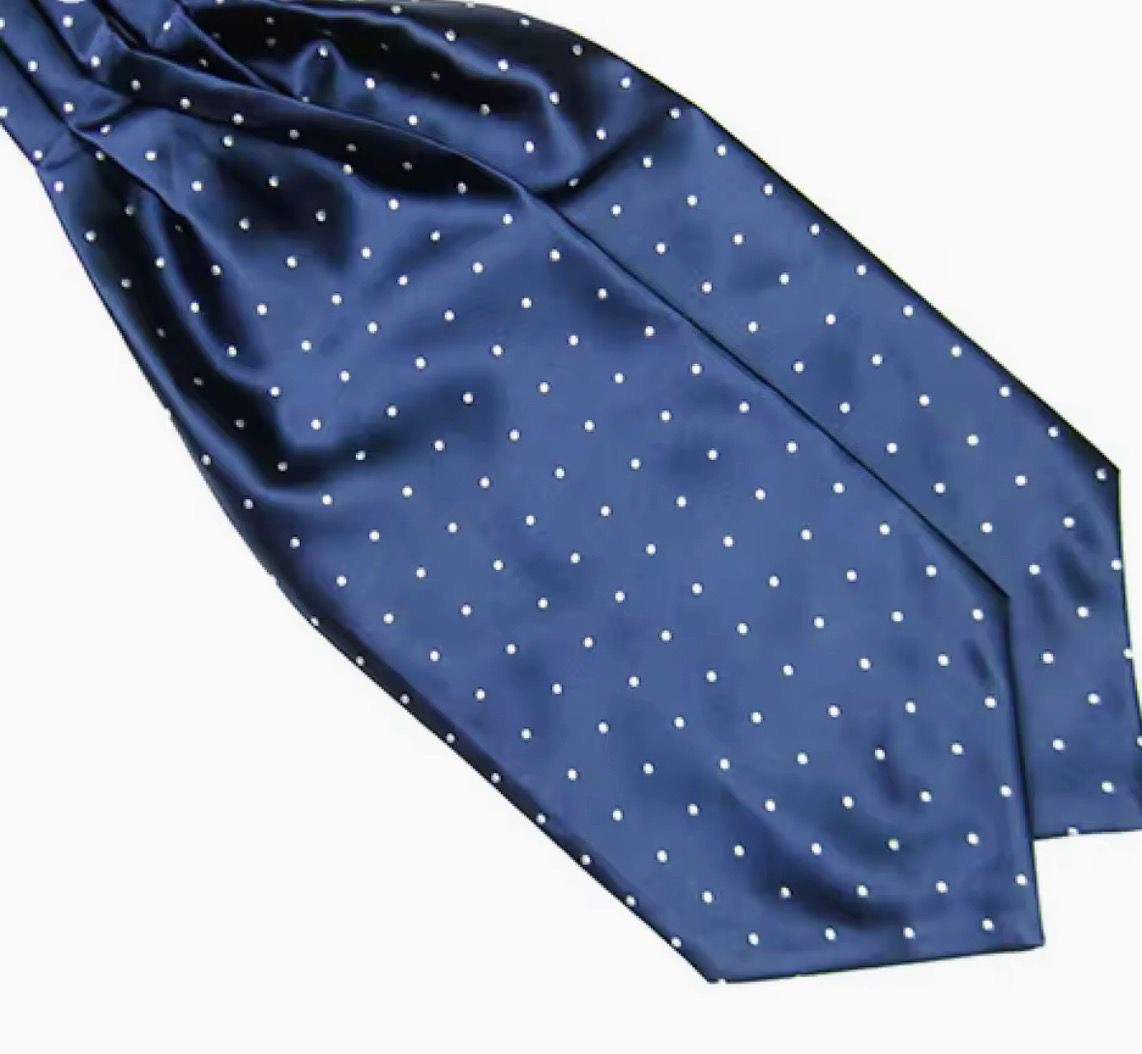 Navy blue &white pin dot cravat - Steampunkgearsa