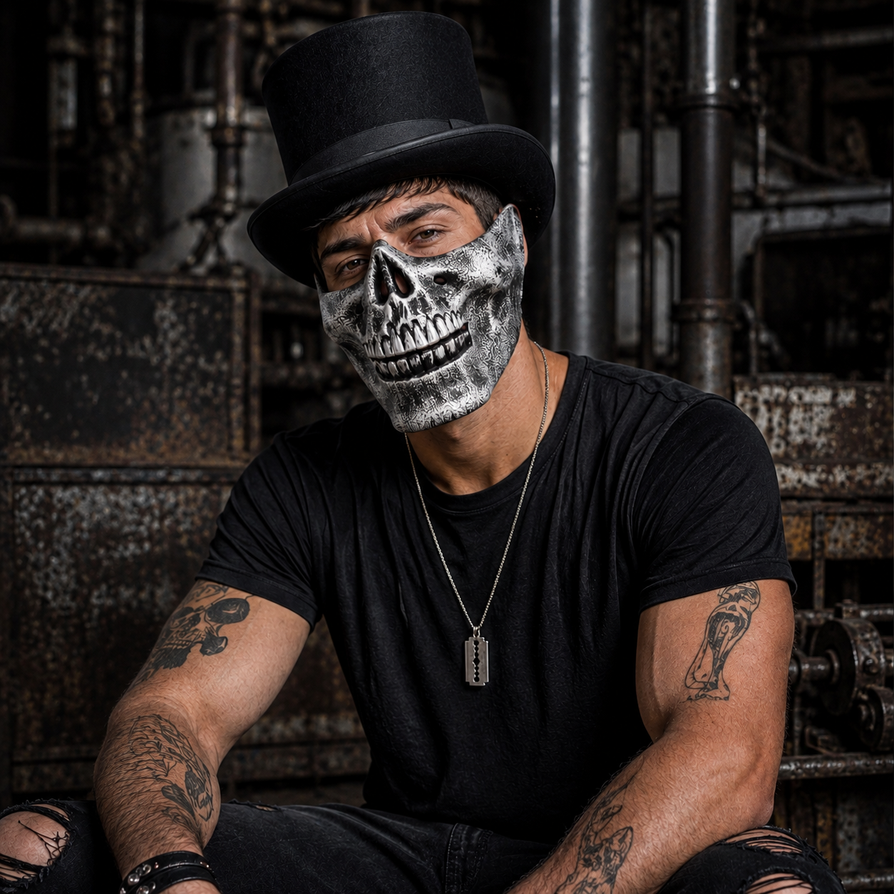 Steampunk Silver skeleton Half Face mask.