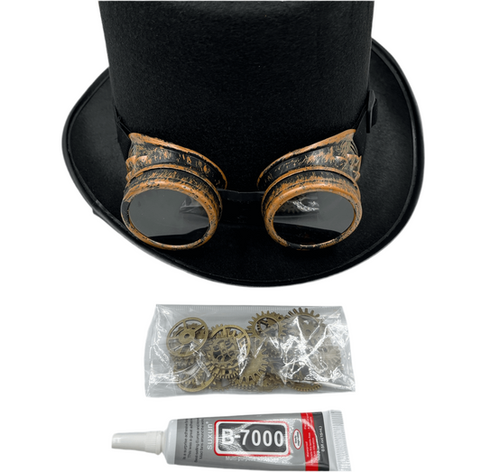 Steampunk Tophat, Goggles, Gears DIY Combo