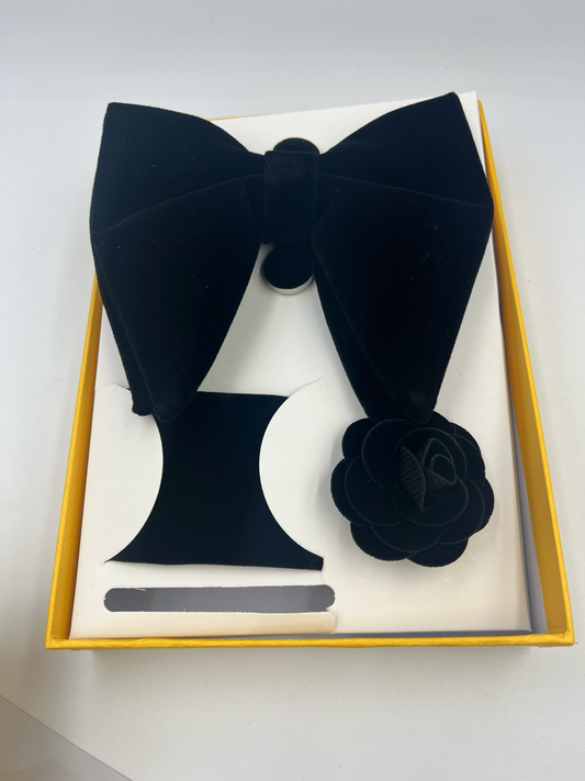 Mens Black Velvet Bowtie Set, Formal wear - Steampunkgearsa