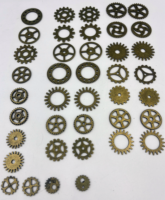 Assorted Metal Steampunk Gears, Bronze Colour Bag, 40 Units - Steampunkgearsa