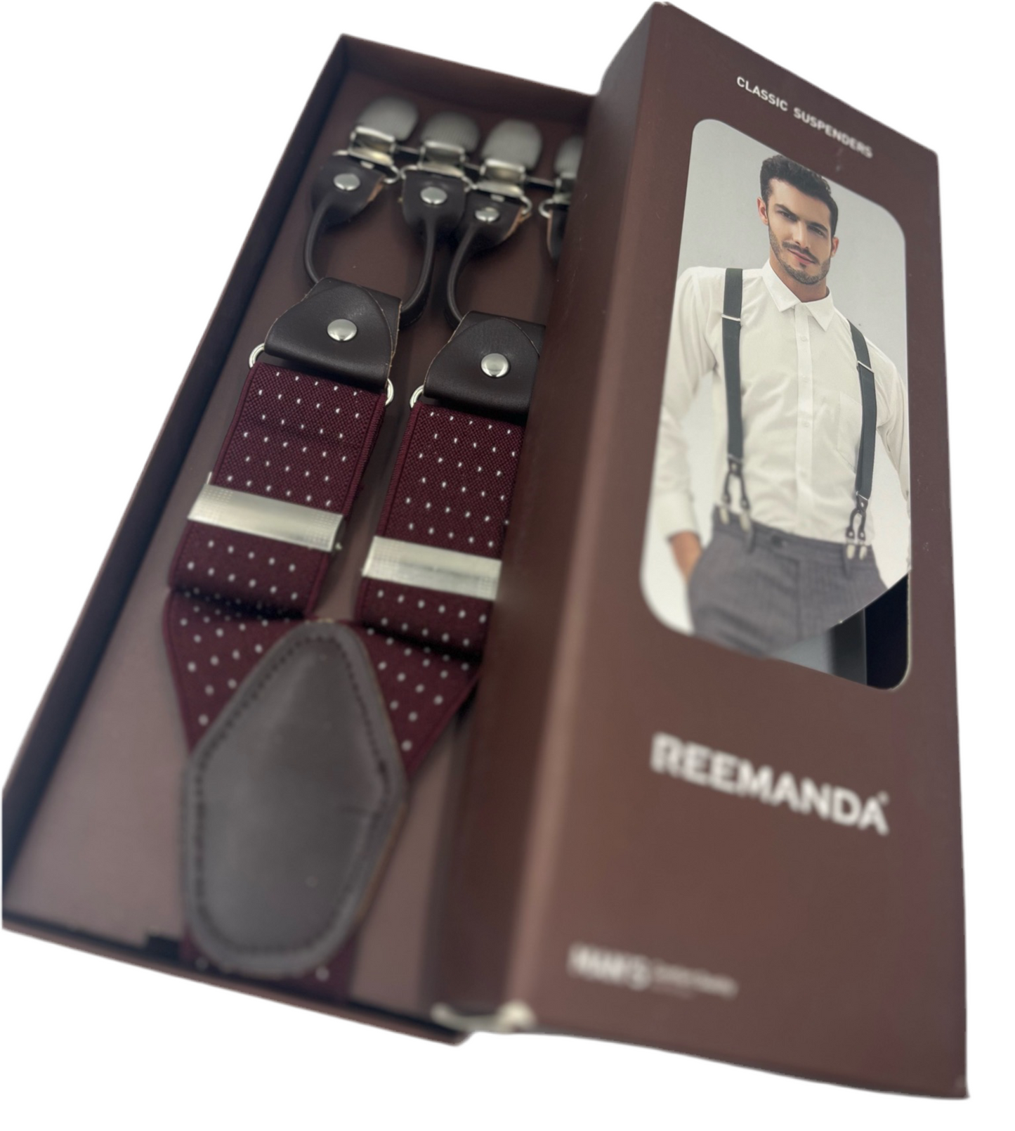 Mens Maroon With White Pin Dots Suspenders. Premium.Heavy duty - Steampunkgearsa