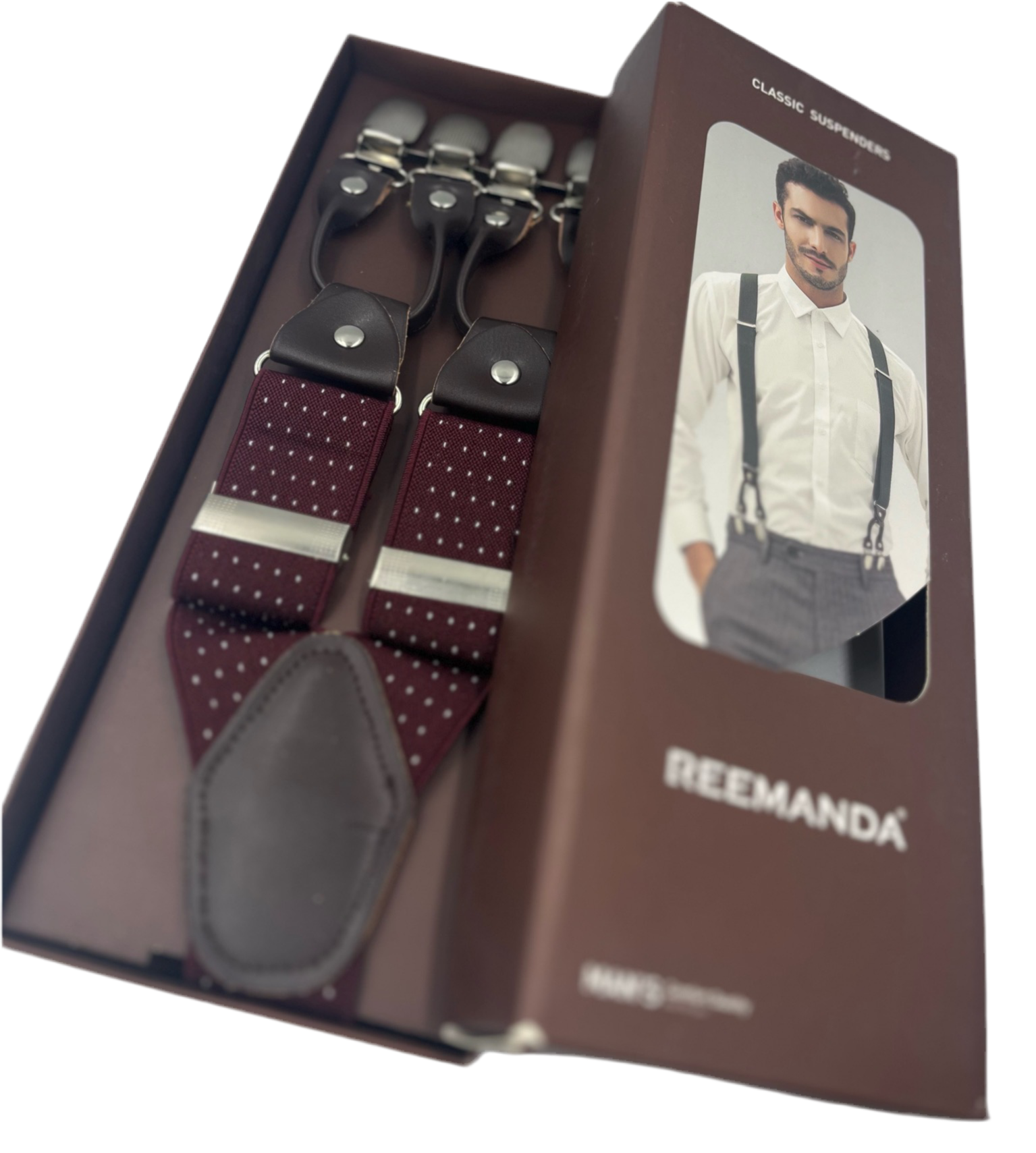 Mens Maroon With White Pin Dots Suspenders. Premium.Heavy duty - Steampunkgearsa