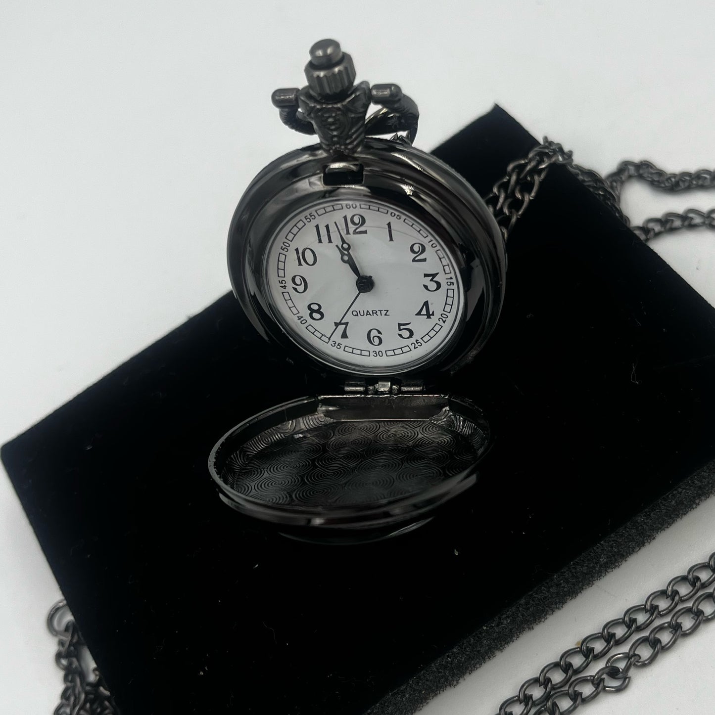 Goth inspired quartz pocket watch with Crow