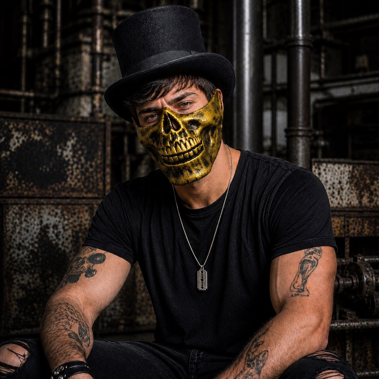 Gold Half-Face Steampunk Skeleton  Mad Max Cosplay Mask