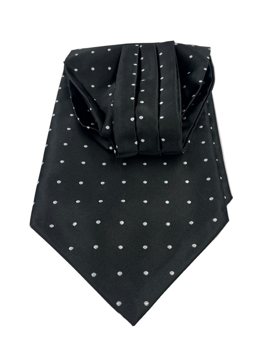 Mens Luxurious black with white pin dots patterned Cravat Ascot tie