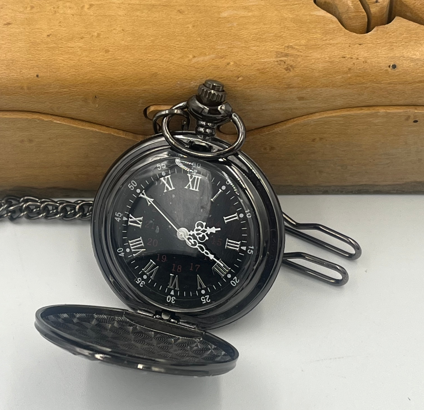 Steampunk Shiny  Black Vintage Pocket Quartz Watch with Roman numerals
