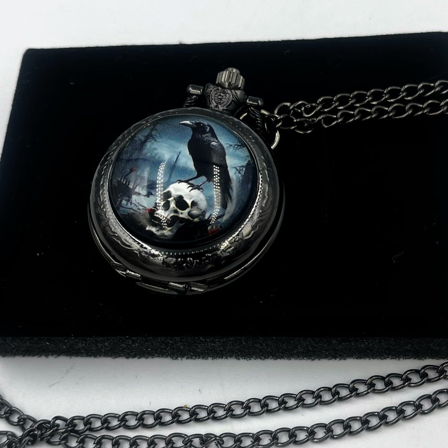 goth  black cosplay pocket watch with raven