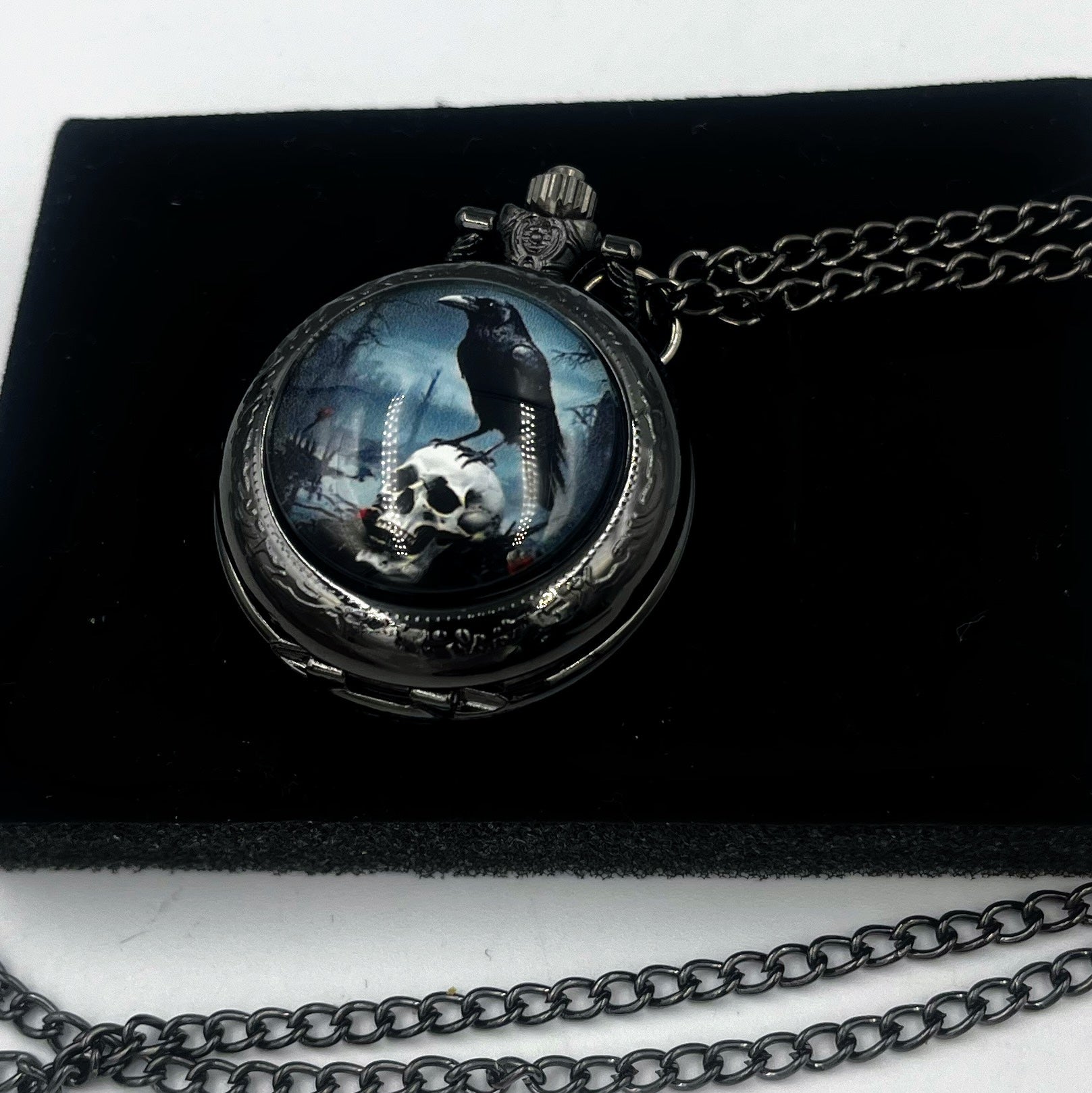 goth  black cosplay pocket watch with raven