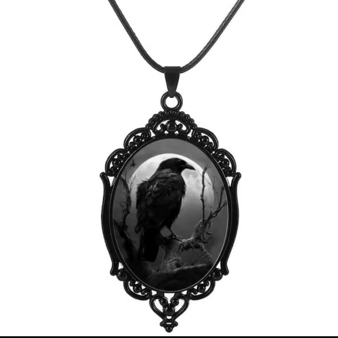 Gothic Crow  Necklace with Black Chain