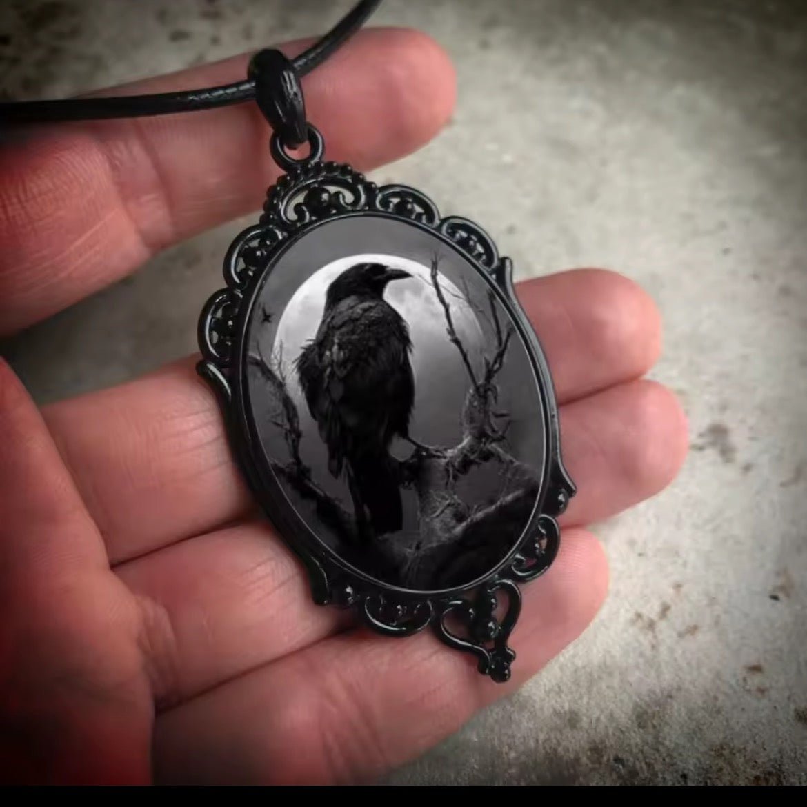 Gothic Crow  Necklace with Black Chain