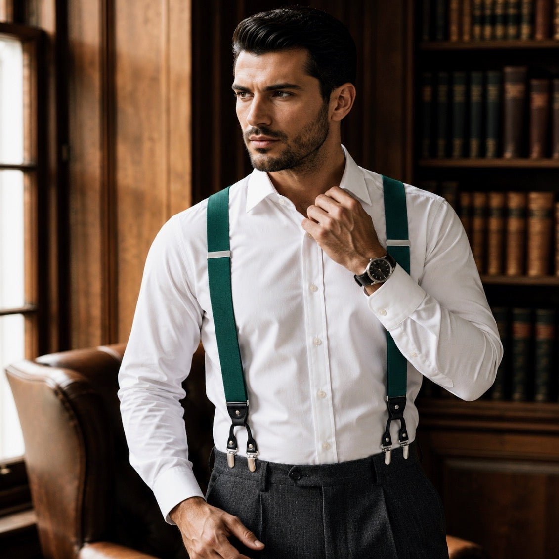 means formalwear, heavy duty suspenders with six clips. best quality.