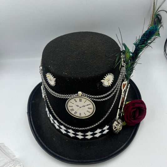 Ladies Steampunk Madhatter Inspired Tophat with feathers
