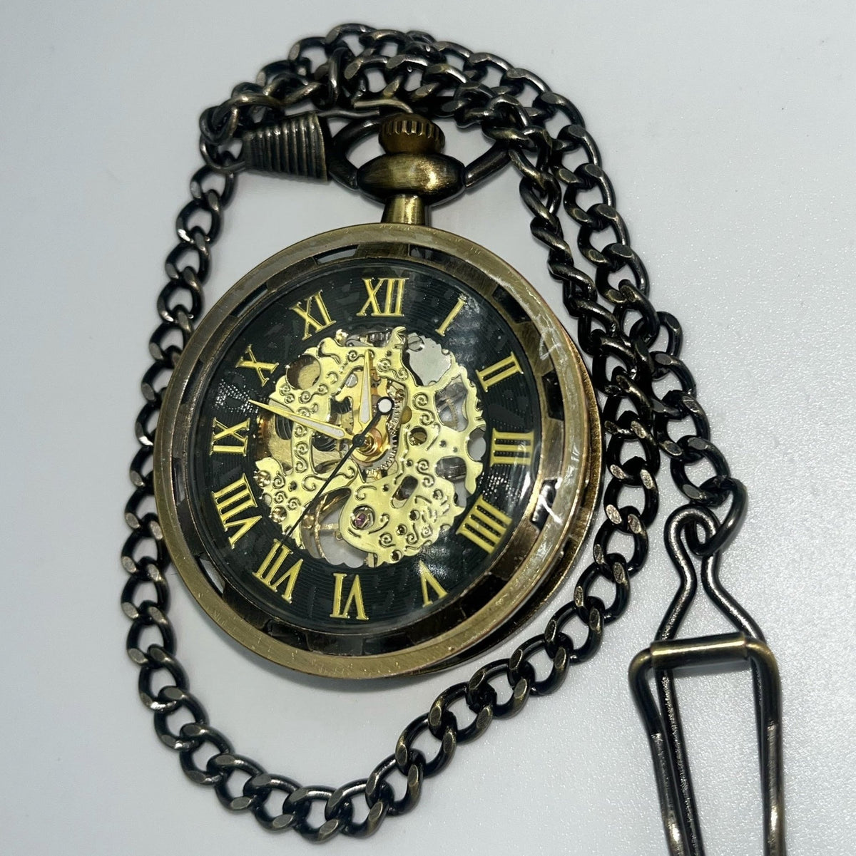 Luxury Gold & Black Mechanical Pocket Watch | Skeleton Movement
