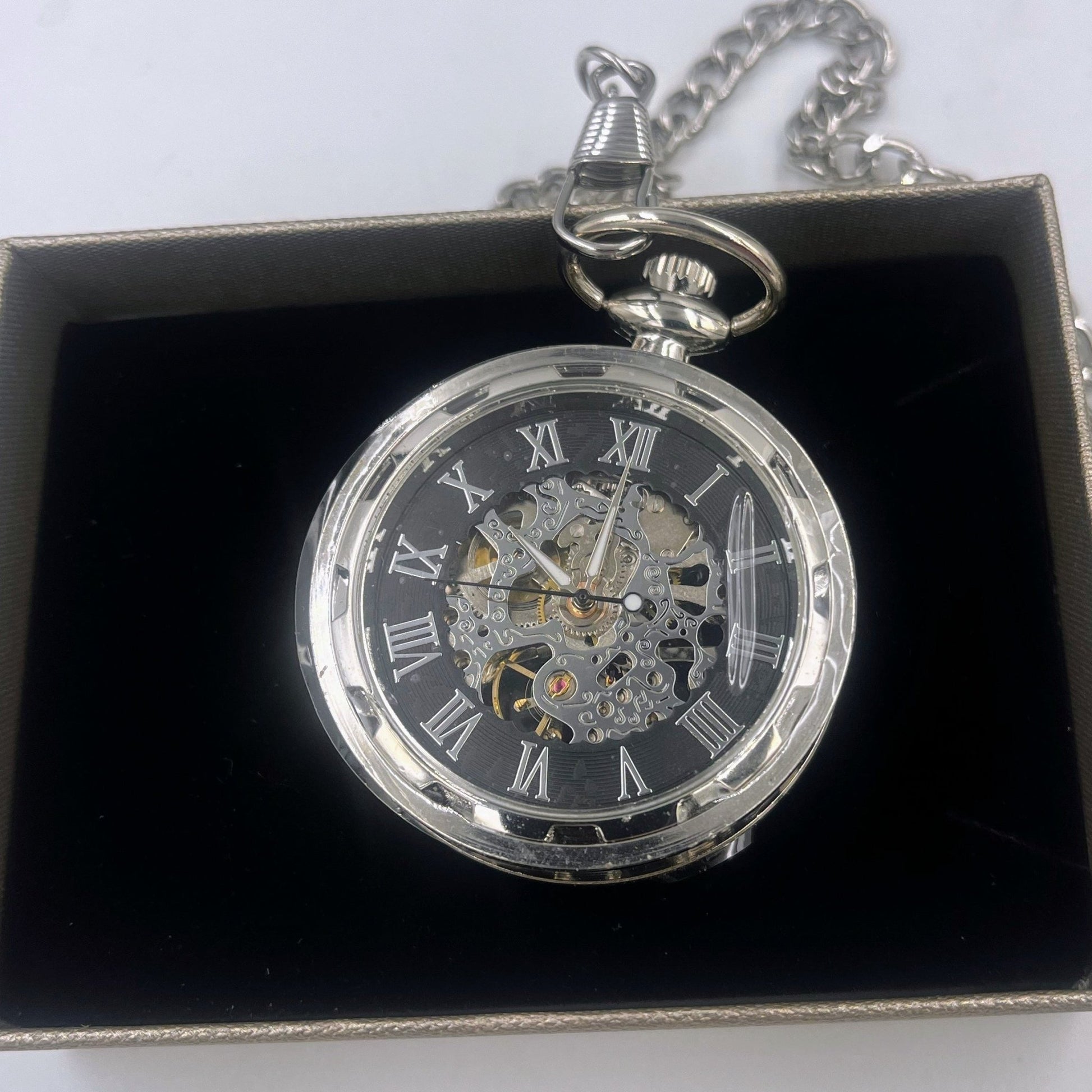 Silver and Black luxury pocket watch for formalwear and gift item for men