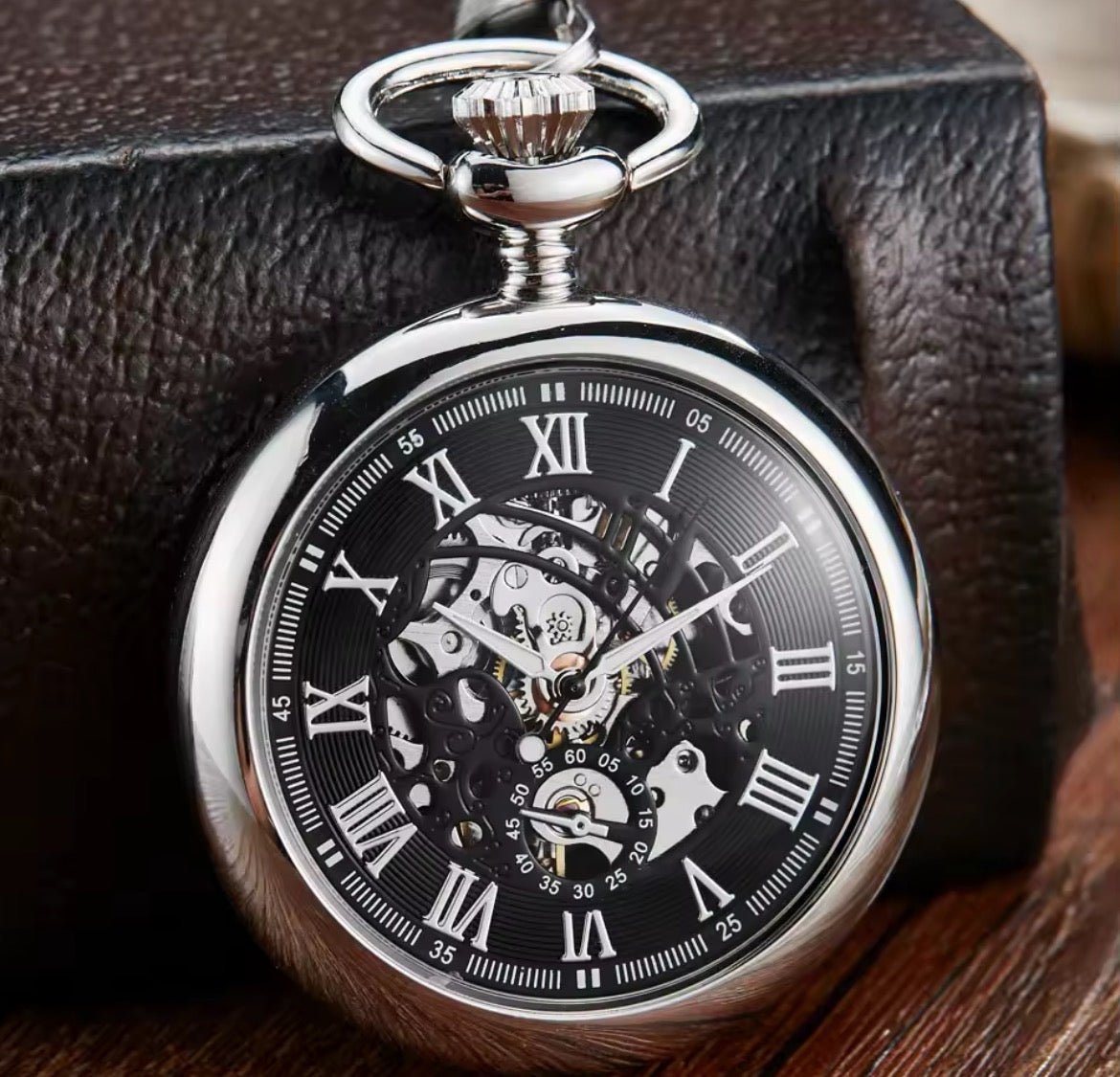 Luxury Unique silver mechanical Steampunk style pocket watch