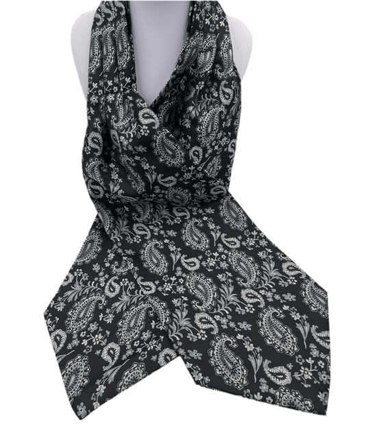 Mens Black And Silver Paisley Cravats Ascot Tie - Steampunkgearsa