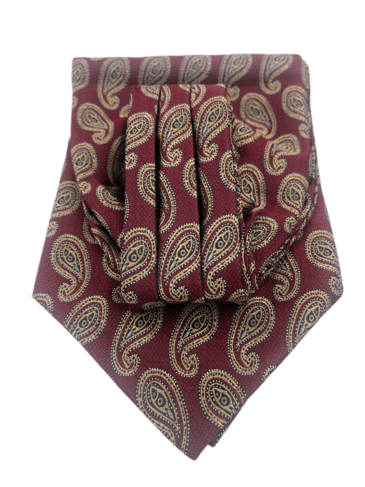 Mens Maroon Paisley Vintage Cravat Ascot Tie - Steampunkgearsa