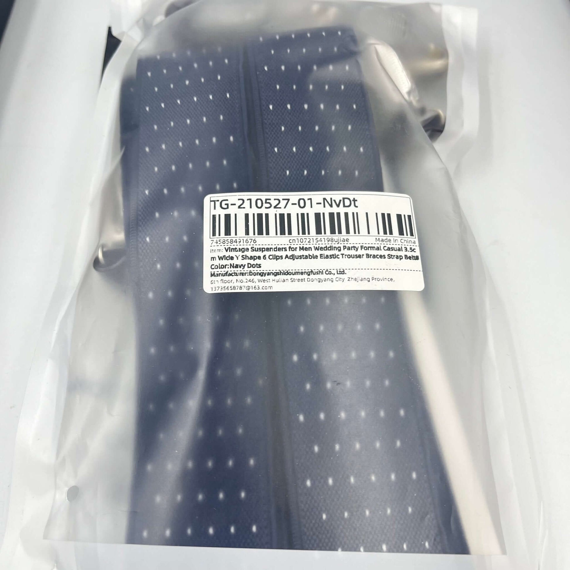 Best quality navy blue and white pindot suspenders