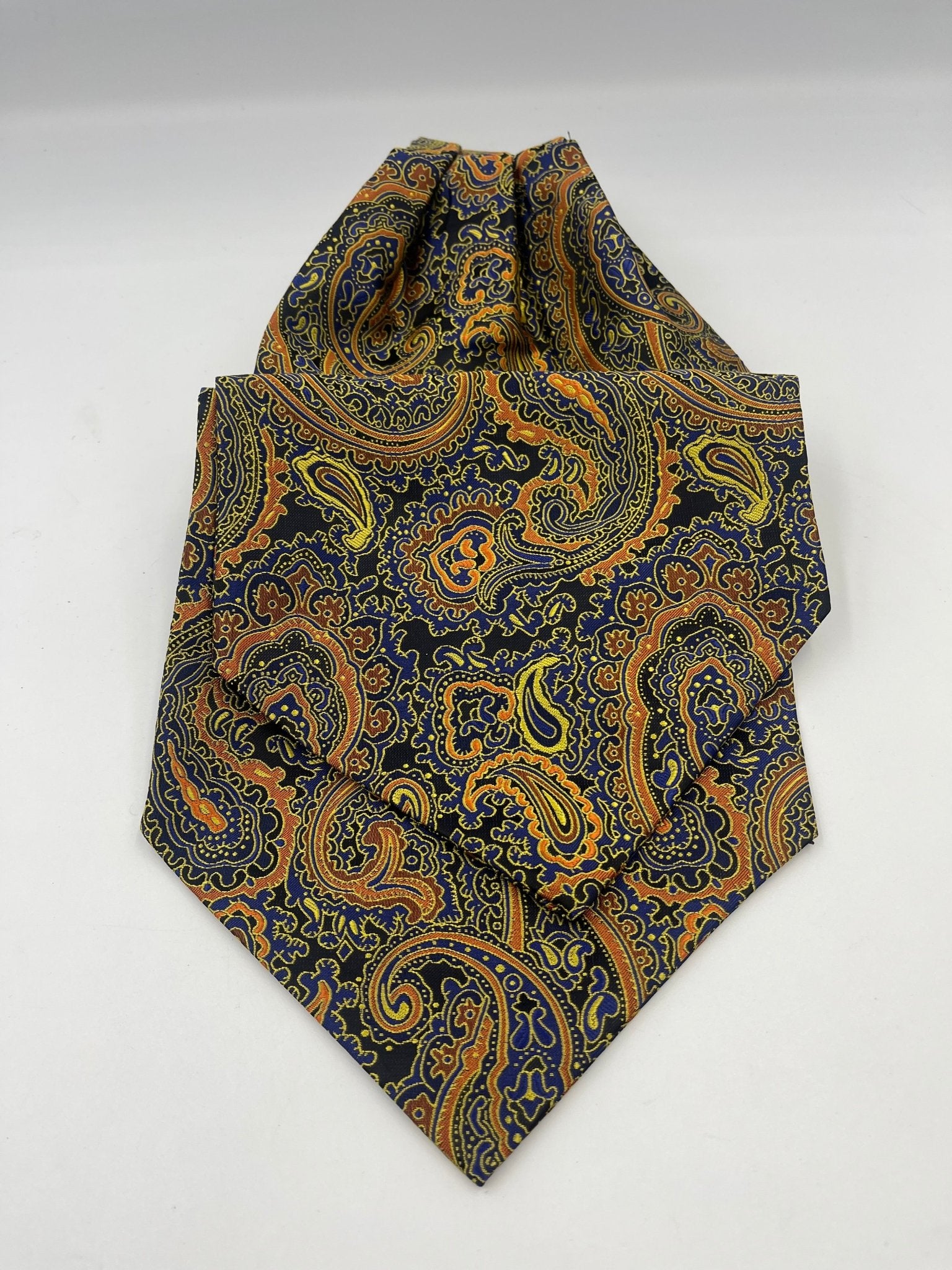Mens orange and blue paisley patterned cravat asot tie